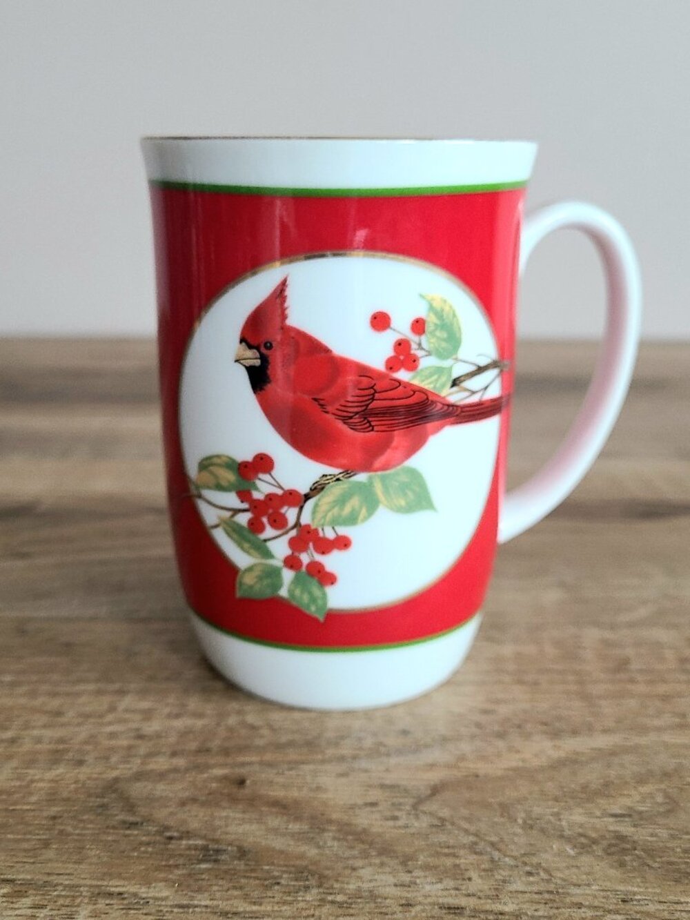 Vintage Otagiri Japan Red and White Coffee Tea Mug with Red Cardinal bird.